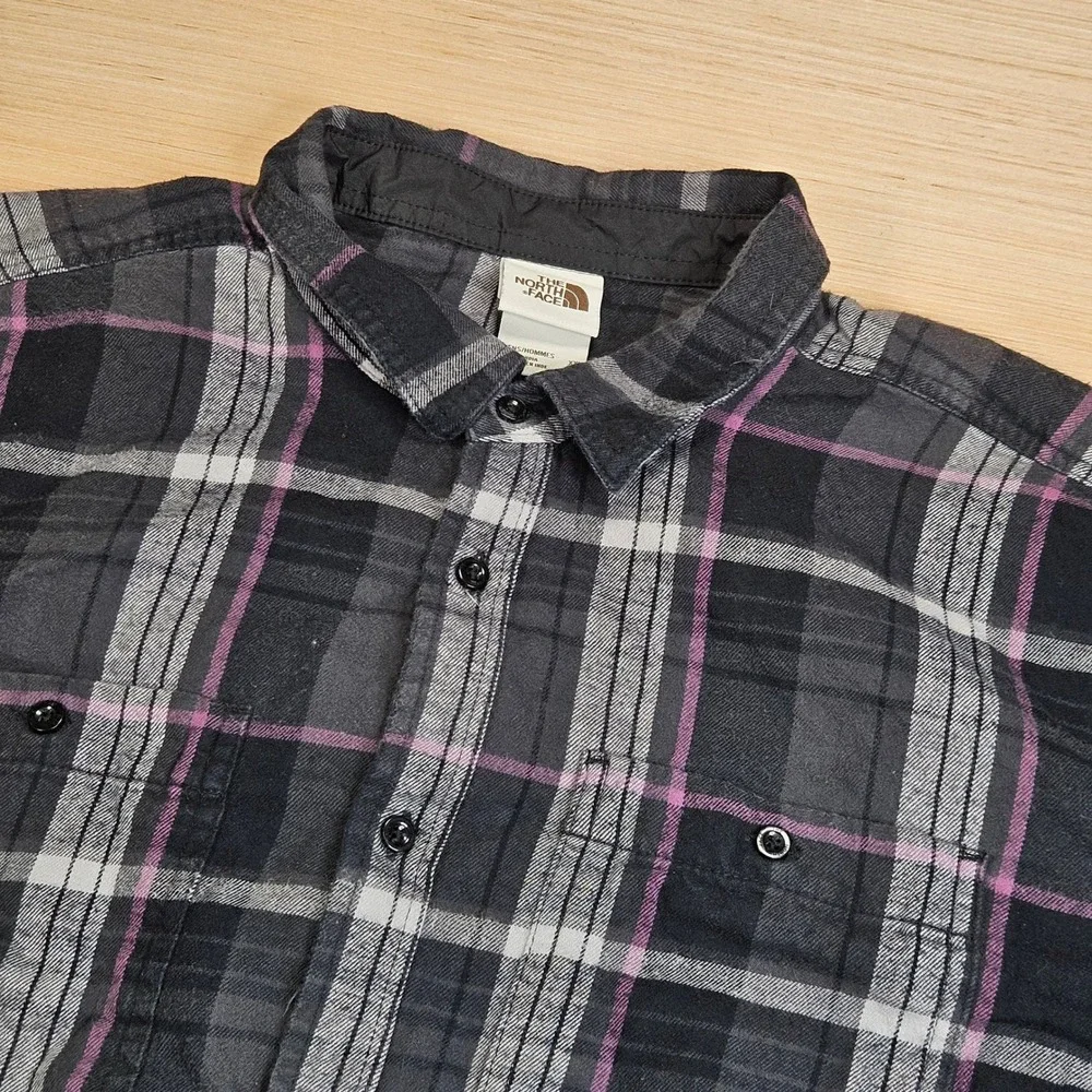 The North Face Flannel Shirt Men XXL Black Plaid Long Sleeve Button Down Outdoor